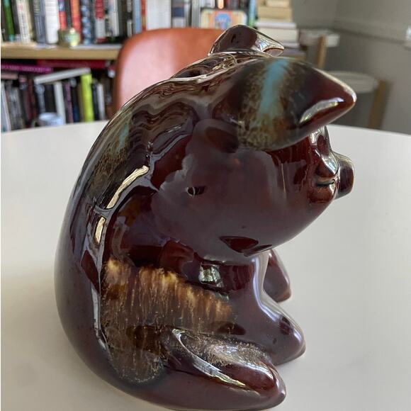 Vintage Hull Pottery Piggy Bank - Brown and Blue Glaze - Excellent Condition - Picture 7 of 7
